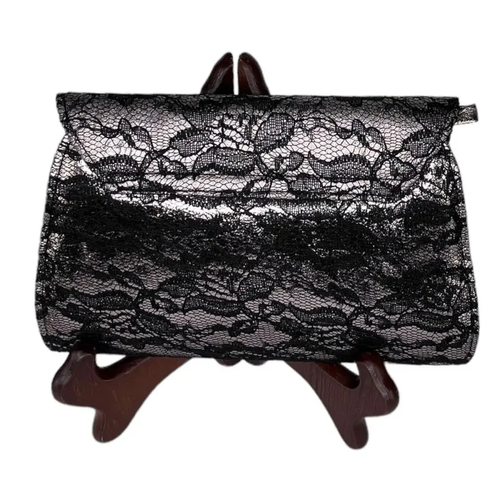 Neiman Marcus Black Lace Metallic Sheen‎ Evening Bag Clutch NWOT ~ 7” x 10”